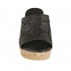 Sabot aperto da donna in pelle forata di colore nero con plateau e zeppa 7 - Misure disponibili: 32, 42, 43, 44, 45
