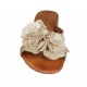Damenpantolette mit Blume aus taupe- und platinfarbenem laminiertem bedrucktem Leder Absatz 2 - Verfügbare Größen:  42