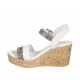 Sandale pour femmes avec courroie en cuir imprimé blanc et daim imprimé rayé avec plateforme et talon compensé 7 - Pointures disponibles:  32, 33