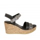 Sandale pour femmes avec courroie en cuir imprimé noir et daim imprimé rayé avec plateforme et talon compensé 7 - Pointures disponibles:  32, 33, 34