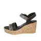 Sandalo da donna con cinturino in pelle stampata nera e camoscio stampato a righe con plateau e zeppa 7 - Misure disponibili: 32, 33, 34