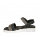 Sandale pour femmes avec courroie en cuir imprimé noir et daim imprimé rayé talon compensé 3 - Pointures disponibles:  33, 45