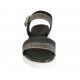 Sandalia con cinturon para mujer en piel estampada negra y gamuza estampada a rayas cuña 3 - Tallas disponibles:  33, 45