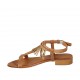 Sandalo infradito da donna con cinturino in pelle color cuoio e frangia color oro tacco 2 - Misure disponibili: 33, 34, 42, 43, 44, 45