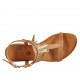 Sandalo infradito da donna con cinturino in pelle color cuoio e frangia color oro tacco 2 - Misure disponibili: 33, 34, 42, 43, 44, 45
