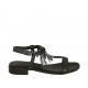 Woman's thong sandal with strap in black leather with steel grey fringes heel 2 - Available sizes:  33, 34, 43, 44