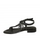 Woman's thong sandal with strap in black leather with steel grey fringes heel 2 - Available sizes:  33, 34, 43, 44