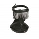 Woman's thong sandal with strap in black leather with steel grey fringes heel 2 - Available sizes:  33, 34, 43, 44