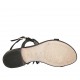 Woman's thong sandal with strap in black leather with steel grey fringes heel 2 - Available sizes:  33, 34, 43, 44