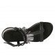 Woman's thong sandal with strap in black leather with steel grey fringes heel 2 - Available sizes:  33, 34, 43, 44