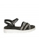 Sandale pour femmes avec courroie en cuir noir et daim imprimé rayé talon compensé 3 - Pointures disponibles:  43, 45