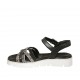 Sandale pour femmes avec courroie en cuir noir et daim imprimé rayé talon compensé 3 - Pointures disponibles:  43, 45