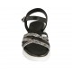 Sandale pour femmes avec courroie en cuir noir et daim imprimé rayé talon compensé 3 - Pointures disponibles:  43, 45