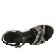 Sandale pour femmes avec courroie en cuir noir et daim imprimé rayé talon compensé 3 - Pointures disponibles:  43, 45