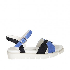 Sandale avec courroie pour femmes en daim bleu et bleu clair talon compensé 3 - Pointures disponibles:  34, 42, 43, 44