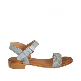 Sandalia con cinturon para mujer en piel trensada azul y gris tacon 2 - Tallas disponibles:  43, 44