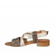 Woman's sandal in platinum leather and striped printed suede heel 2 - Available sizes:  33