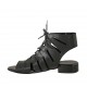 Sandalo stringato alla schiava con elastico da donna in pelle forata nera tacco 2 - Misure disponibili: 33, 34, 43, 44