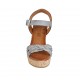 Woman's strap platform sandal in blue grey leather and blue grey and grey braided leather wedge heel 9 - Available sizes:  32, 33, 34