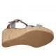 Woman's strap platform sandal in blue grey leather and blue grey and grey braided leather wedge heel 9 - Available sizes:  32, 33, 34