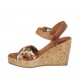 Woman's strap platform sandal in brown leather and brown, tan and beige braided leather wedge heel 9 - Available sizes:  32