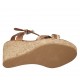 Woman's strap platform sandal in brown leather and brown, tan and beige braided leather wedge heel 9 - Available sizes:  32