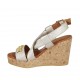 Woman's sandal in platinum laminated leather with accessory, platform and wedge heel 9 - Available sizes:  32, 33, 34