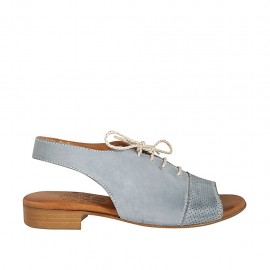 Sandale pour femmes avec lacets en cuir et cuir perforé bleu gris talon 2 - Pointures disponibles:  33, 34, 43, 44