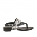 Woman's flip-flop sandal in black leather and printed leather heel 2