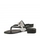 Woman's flip-flop sandal in black leather and printed leather heel 2 - Available sizes:  33, 34, 42, 43, 44