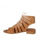 Sandalo stringato alla schiava con elastico da donna in pelle forata color cuoio tacco 2 - Misure disponibili: 33, 34, 43, 44