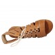 Sandalo stringato alla schiava con elastico da donna in pelle forata color cuoio tacco 2 - Misure disponibili: 33, 34, 43, 44