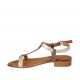 Woman's flip-flop sandal with strap in platinum laminated leather and striped printed suede heel 2 - Available sizes:  33, 43, 44