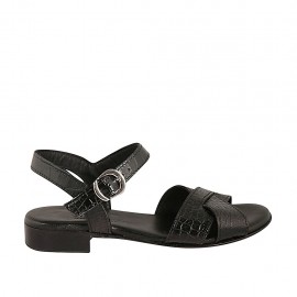 Sandalo da donna con cinturino in pelle stampata nera tacco 2 - Misure disponibili: 33, 34, 43, 44, 45