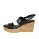 Woman's sandal in black leather with platform and wedge 7 - Available sizes:  32