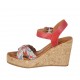 Sandalia para mujer con cinturon y plataforma en piel roja y piel trensada roja, azul y gris cuña 9 - Tallas disponibles:  32, 33, 34