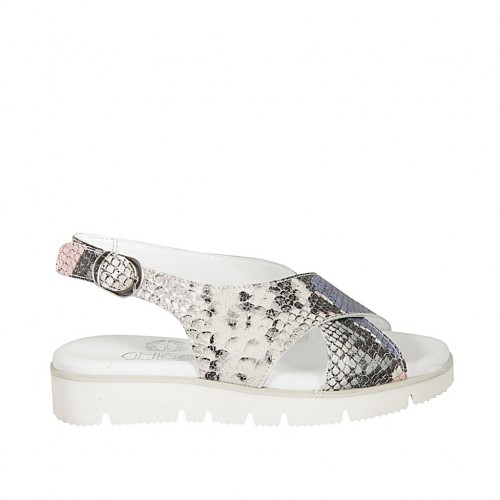 Sandale pour femmes en cuir imprimé multicouleur talon compensé 3 - Pointures disponibles:  33, 34, 43
