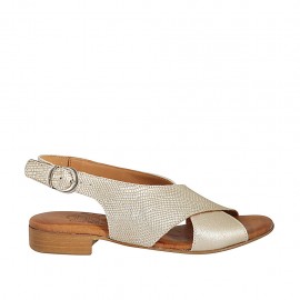 Sandalo da donna in pelle laminata e stampata platino tacco 2 - Misure disponibili: 33, 34, 42, 43, 44, 45