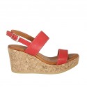 Woman's sandal in red leather with platform and wedge heel 7