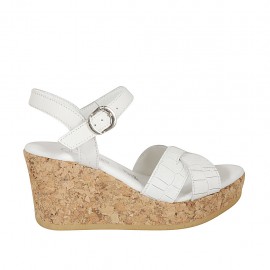 Woman's sandal in white printed leather with strap, platform and wedge 7 - Available sizes:  33