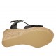 Woman's sandal in black printed leather with strap, platform and wedge heel 7 - Available sizes:  32, 33
