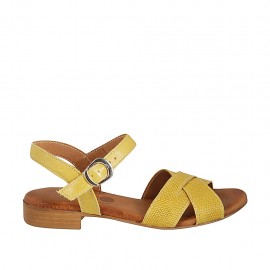 Sandalo da donna con cinturino in pelle e pelle stampata gialla tacco 2 - Misure disponibili: 43, 44