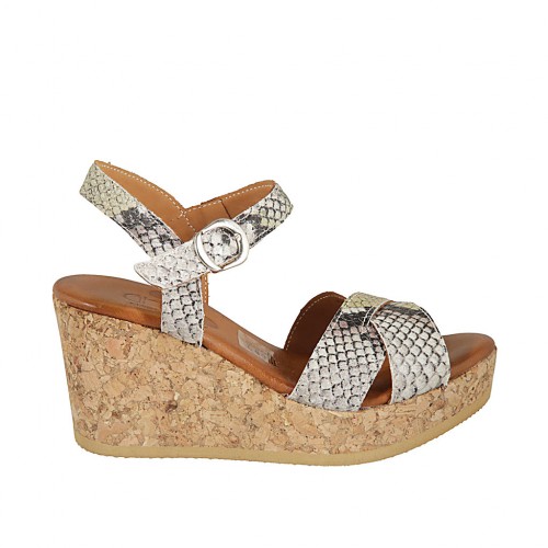 Sandale pour femmes avec courroie et plateforme en cuir imprimé multicouleur talon compensé 7 - Pointures disponibles:  34