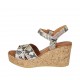 Sandale pour femmes avec courroie et plateforme en cuir imprimé multicouleur talon compensé 7 - Pointures disponibles:  34
