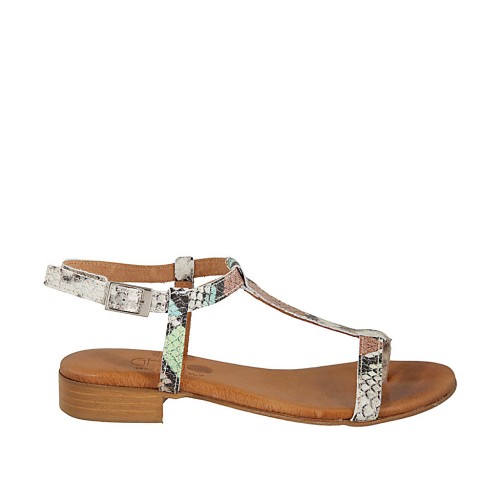 Sandalo infradito da donna con cinturino in pelle stampata multicolore tacco 2 - Misure disponibili: 33, 34, 42, 43, 44, 45