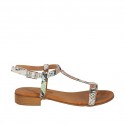 Woman's flip-flop sandal with strap in multicolored printed leather heel 2
