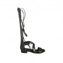 Woman's gladiator open shoe with zipper and laces in black leather heel 2