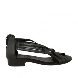 Zapato abierto con cremallera para mujer en piel negra tacon 2 - Tallas disponibles:  33, 44
