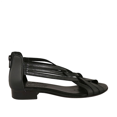 Scarpa aperta da donna con cerniera in pelle nera tacco 2 - Misure disponibili: 33, 34, 42, 43, 44, 45