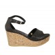 Scarpa aperta da donna in pelle nera con cinturino, plateau e zeppa 7 - Misure disponibili: 32, 33, 34, 44